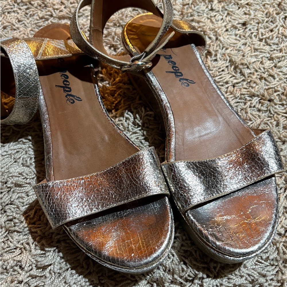 Metallic Gold Slip-On Sandals with Vintage Finish